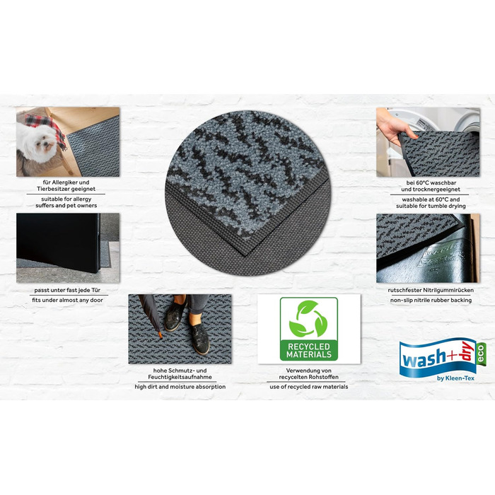 Килимок для дверей Duo Denim, 40x60 см, підходить для використання всередині та зовні приміщень, можна прати, синій, 40 x 60 см (прямокутний)