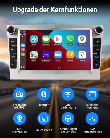Автомобільне радіо ESSGOO 464G з бездротовим Carplay та Android для Vauxhall Opel Corsa C/D Zafira B Astra H Zafira b Meriva Vivaro Signum Combo з 7-дюймовим сенсорним екраном Bluetooth FM RDS GPS WiFi сріблястий