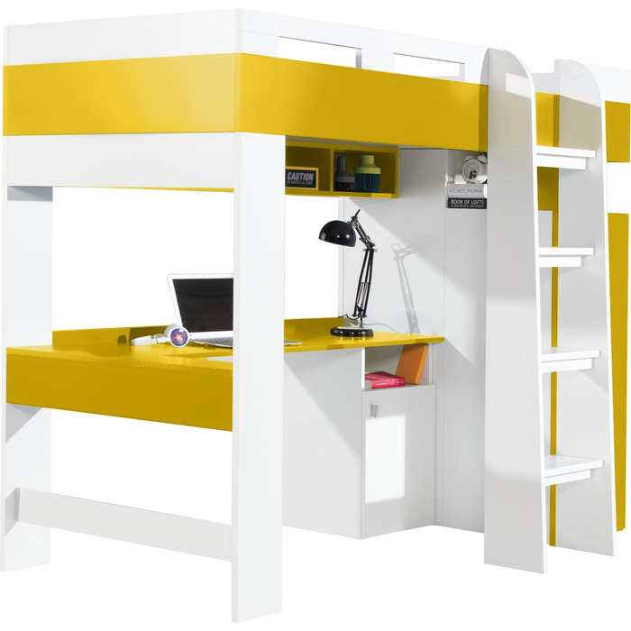 Ліжко-горище/двоярусне ліжко, композиція MOBI System 20 з письмовим столом і шафою. Комплект дитячих меблів. (білий/жовтий)