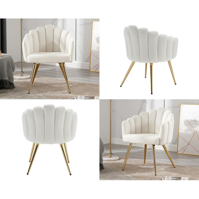 Крісло Chairus зі штучного хутра для вітальні, сучасне м&39яке крісло з металевими ніжками, розслаблююче крісло для спальні та балкону (біле)