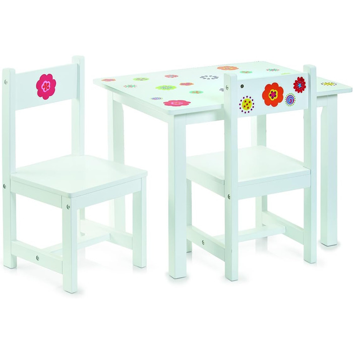 Дитячий комплект сидіння Zeller 13450, 3 предмети, МДФ, стіл 59 x 47 x 45 см, стілець 28 x 28 x 51,5 см, білий з декоративними наклейками