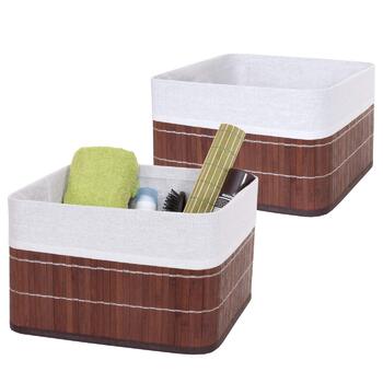 Набір із 2 кошиків для зберігання HWC-C21, кошик, коробка для зберігання, органайзер, коробка для сортування, полиця, кошик, бамбук - коричневий 33 x 33 x 21 см
