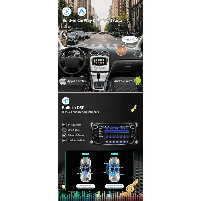 Автомобільна стереосистема JOYX PX6 Android 10 підходить для Ford Focus/Mondeo/S-Max/C-Max/Galaxy - GPS 2 Din - Камера заднього виду Canbus БЕЗКОШТОВНО - 4G64G - 7 дюймів - Підтримка DAB Керування на кермі 4G WiFi Bluetooth RDS (Android 10-4G64GG-Black)