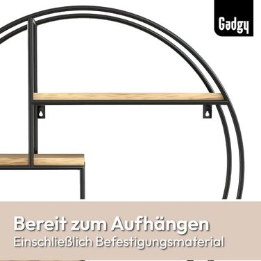 Настінна полиця Gadgy кругла - Настінна полиця з 4 полицями - Настінна полиця з дерева та звареного надтовстого металу - Оздобленн