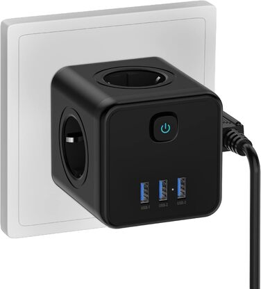 Перехідник для розетки з USB, розетки з вимикачем, подовжувач з USB, 4000 Вт/16 А, 3 USB (5 В/3,1 А), для спальні, подорожей та оф