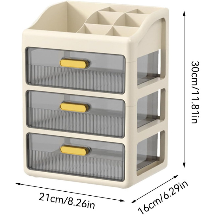Організатор для косметики на робочу поверхню, вітрини для косметики - Настільна вітрина для косметики з 3 висувними ящиками - Вітрина для косметики з великою місткістю, прозорі ящики для зберігання помади, пудри Високий верх, великий розмір