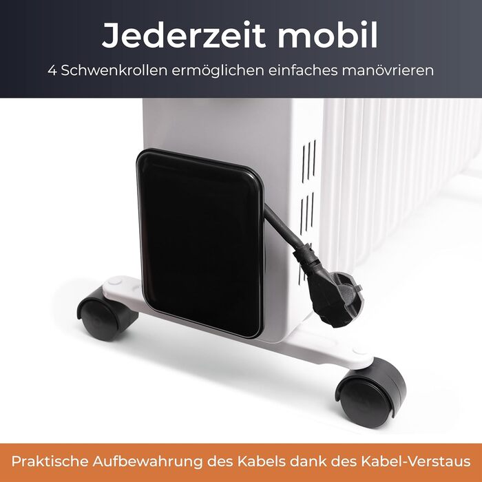 Масляний радіатор KLAMER 2500 Вт, енергозберігаючий електричний обігрівач, 13 ребер, 3 режими нагріву з еко-режимом, 24-годинний таймер, термостат, захист від перегріву та перекидання, з пультом дистанційного керування, для використання в приміщенні, біли