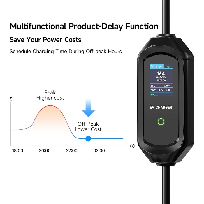 Зарядний кабель AFYEEV 6м тип 2, зарядний кабель 3.6кВт тип 2 Schuko, зарядний кабель електромобіля тип 2 Schuko, регульований стр