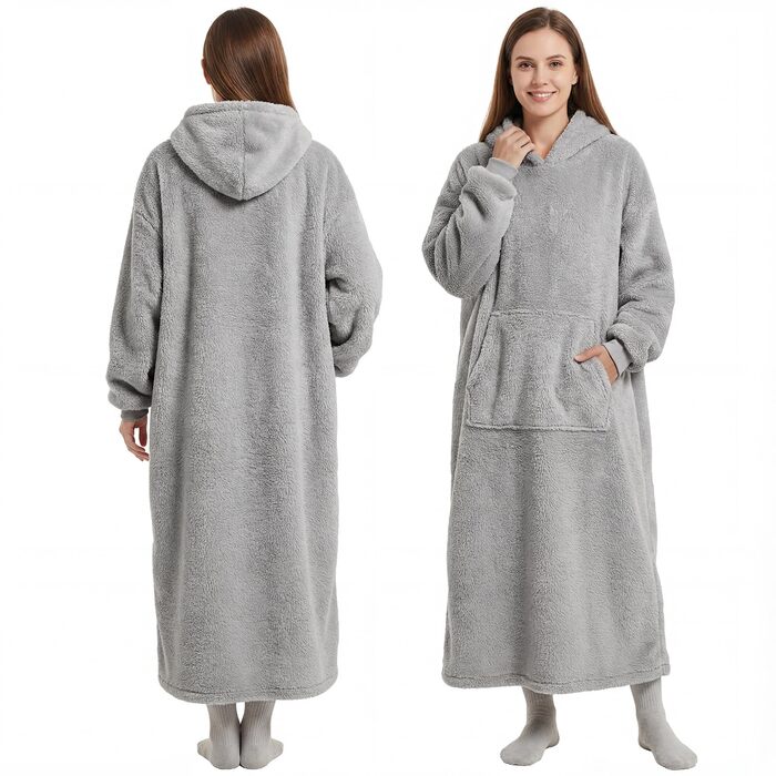 Ковдра Qutool з капюшоном та рукавами, м&39яка тепла ковдра для дорослих, светр для обіймів у подарунок для жінок, мам, 129x85 см, сірий довгий