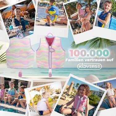 Дитячий рятувальний жилет KIDVERSE - Зручний засіб для плавання для дітей - Безпечне навчання плаванню для хлопчиків та дівчаток - Дитячий рятувальний жилет - Розмір S (15-19 кг) та Розмір M (19-30 кг) Фіолетова Русалка M