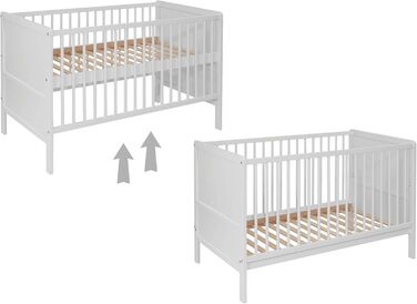 Дитяче ліжко Nelly 120x60 см Дитяче ліжко Біле Букове дерево Регульована висота у 2 напрямках 3 знімні перекладини Сертифіковано EN 716