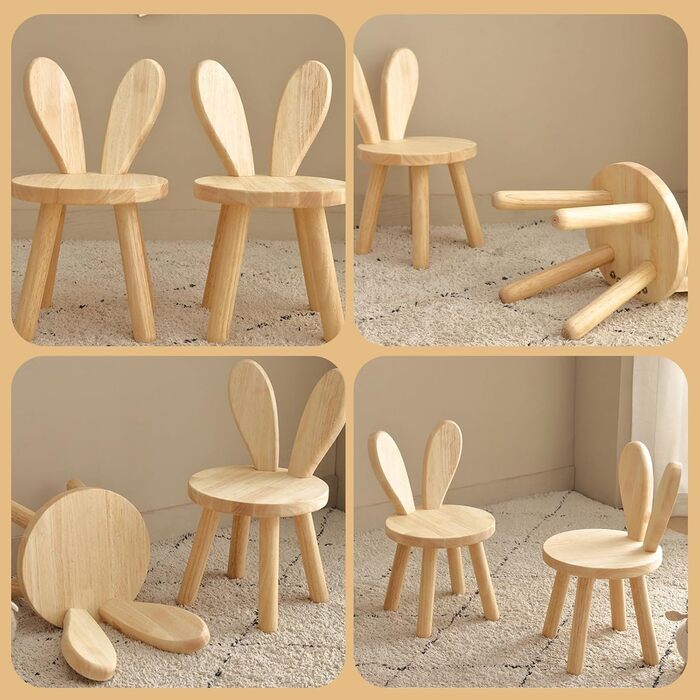 Дитячий стілець Inscrip дерев'яний, дитячий стілець зі спинкою зайчикові вушка, пуф для дітей, табурет для перевзування, маленький