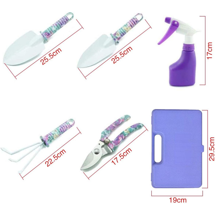 Набір садового інструменту Queta з 5 предметів, набір садового інструменту з нержавіючої сталі Борона Ножиці Лопата Розбризкувач води для пересадки квітів та овочів, розпушування ґрунту та видалення бур'янів