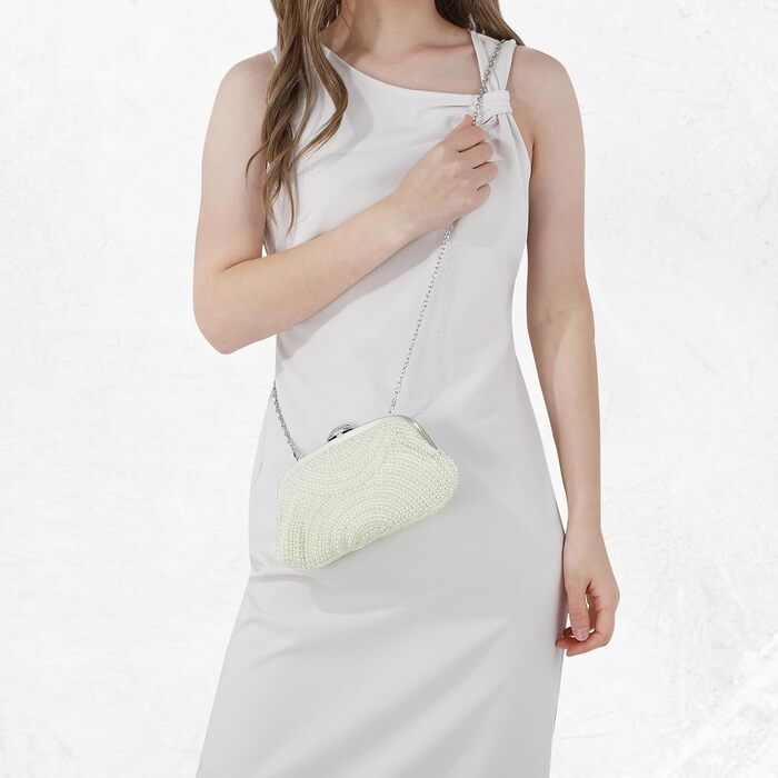 Елегантне клатч-вестикування Kunstperlen для жінок, вечірня сумочка для нареченої з ланцюжком на плече для весілля, випускного та вечірки, бежевий колір