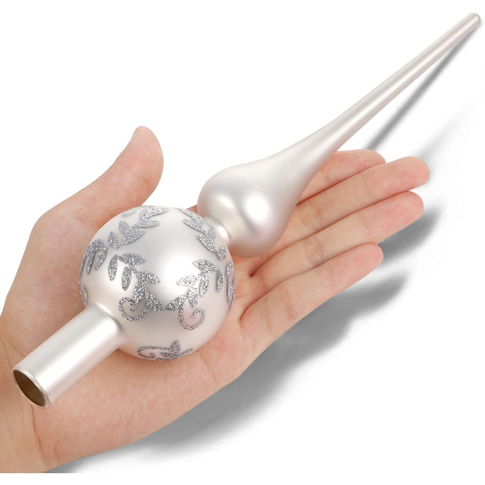 Скляна новорічна верхівка для ялинки сріблясто-біла UNOLIGA