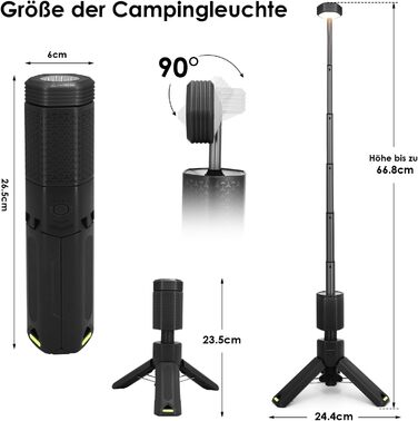 Телескопічний кемпінговий ліхтар, акумуляторний кемпінговий ліхтар ємністю 10500 мАг із сумкою для зберігання, портативний водонепроникний кемпінговий ліхтар із магнітним кріпленням (чорний)