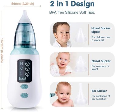 Дитячий назальний аспіратор, портативний електричний назальний аспіратор, назальний аспіратор з 3 рівнями всмоктування та 4 багато
