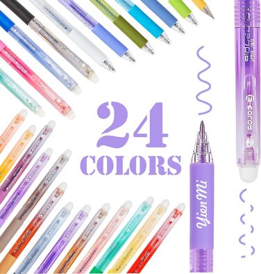 Набір гелевих ручок, що стираються, 24 кольори ідеально підходить для малювання, письма та планування. Спеціальне чорнило дозволяє легко прибирати помилки. Ідеально підходить для творчих проектів, ведення журналу та навчання.