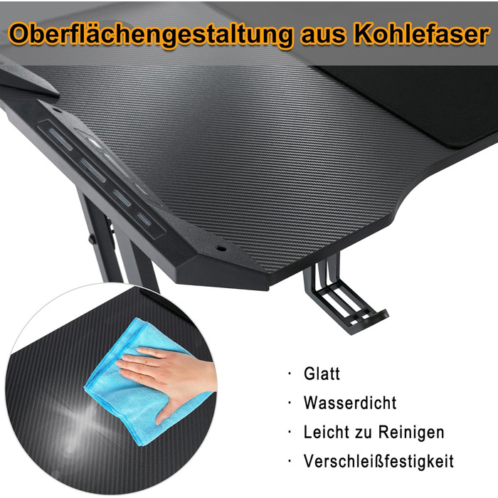 Ігровий стіл 120x60 см Комп&39ютерний стіл з гачком для навушників та підставкою для склянок, міцний ігровий стіл Z-подібної форми для домашнього офісу (тип B, зі світлодіодним підсвічуванням)