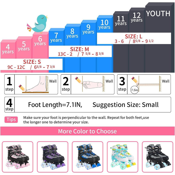 Дитячі роликові ковзани Nattork для дівчаток, хлопчиків та початківців, 4 розміри регульованих роликових ковзанів з колесами, що світяться, для дітей та початківців, для використання на вулиці та в приміщенні, великі (EU 35-38), рожеві.