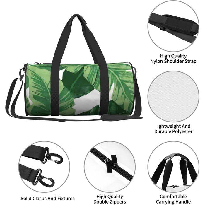 Дорожня сумка з дизайном черепа, кругла, великої місткості, легка та міцна, чудовий подарунок для походів, відпустки, ділових поїздок та іншого. Стильні зелені пальмові листки. Універсальний розмір.