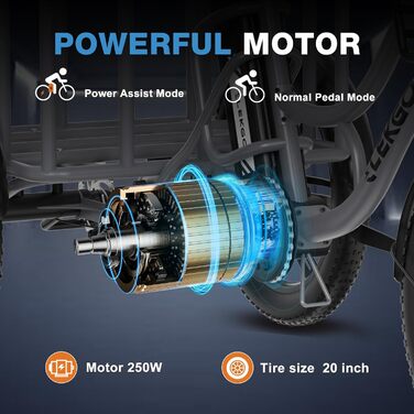 Дюймовий триколісний електровелосипед, знімний акумулятор 48 В 18 Аг, розблокування NFC, передачі вперед і назад, з товстими шинами, фара, вантажний велосипед, вантажопідйомність 200 кг, сірий, 20-