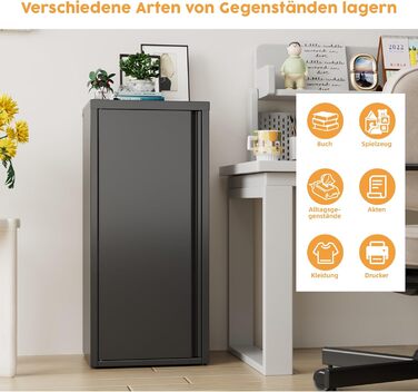 Металева шафа для документів з одними дверима, 88x40x35 см, 2 полиці з регульованою висотою, міцна металева шафка для документів, файлів та офісного приладдя (чорна)