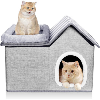 Котяча будка HEVOL, вулична котяча пещера, тепла собача пещера, знімна собача будка з мийною подушкою та платформою, вулична котяча пещера, котячий будиночок для малих та середніх домашніх тварин