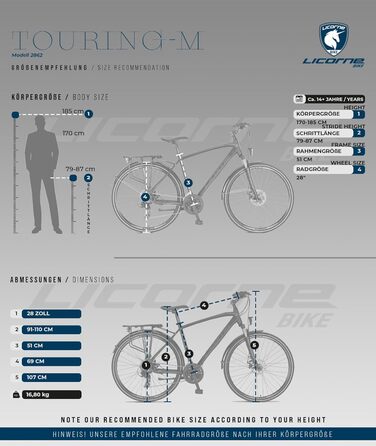 Велосипед Licorne Bike Premium Touring Trekking, 28-дюймова алюмінієва рама з дисковими гальмами, підходить для хлопчиків, дівчаток, жінок та чоловіків