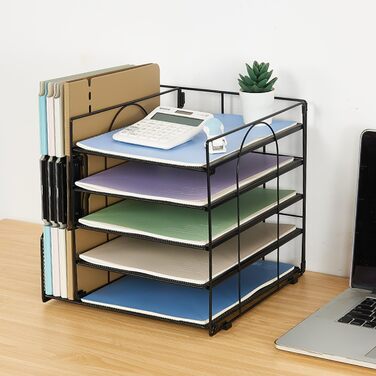 Органайзер для столу та аксесуари, 5-ярусний лоток для паперу з тримачами для файлів, офісний органайзер для зберігання канцелярського приладдя та документів (чорний)