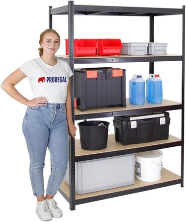 Міцний стелаж Taurus Black 180x120x60 см з вантажопідйомністю 175 кг Стелаж для підвалу, стелаж без болтів, гаражний стелаж, стелаж для зберігання 2-елементний - 180x120x60 см Чорний, 2 шт.