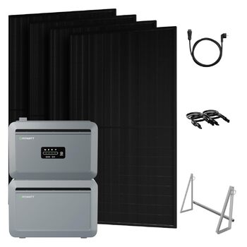 Універсальна балконна електростанція потужністю 2000 Вт з накопичувачем 4096 Втгод, Growatt NEXA 2000 з 1 розширювальним акумулятором, 4 сонячними панелями по 500 Вт з кріпленням на балконних гаках, повним комплектом аксесуарів, plug & play (0 ПДВ)