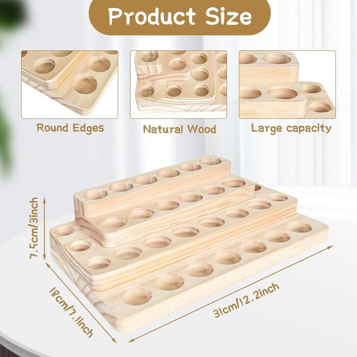 Підставка для ефірних олій Dokeno, дерев&39яна 4-рівнева підставка для зберігання ефірних олій з 31 отвором, органайзер для зберігання лаку для нігтів, ароматичних олій, парфумів, косметики, 31 x 18 x 7,5 см