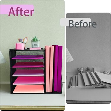 Металевий настільний органайзер, 5-ярусний лоток для паперу та листів з тримачами для файлів, сітчастий настільний органайзер для файлів з тримачем для журналів для зберігання офісних документів, 5 ярусів з 2 тримачами для файлів