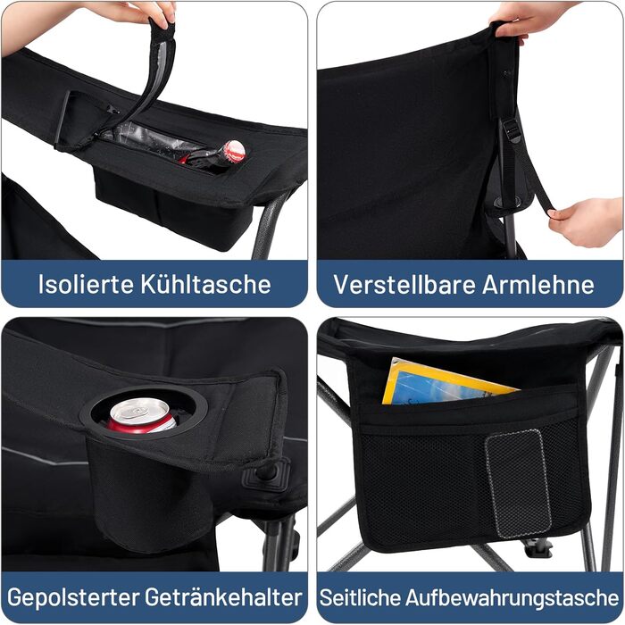 Складаний кемпінговий стілець TIMBER RIDGE, 2 шт., вантажопідйомність 200 кг, великий, ширина сидіння 63 см, зручний м&39який складний стілець з ізольованою сумкою-холодильником, кемпінговий стілець, складний стілець, садовий стілець, стілець для риболовл