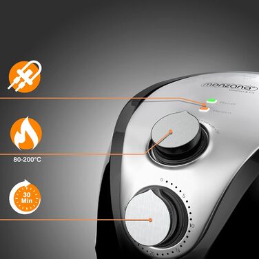 Фритюрниця MONZANA 3.6 л з антипригарним покриттям 9в1 Функція 80-200C Cool Touch Посудомийна машина Безпечна кухня Фритюрниця Духовка з гарячим повітрям Чорний