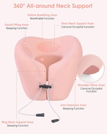 Ідеально підходить для подорожей автомобілем, поїздом і літаком - Neck Pillow Adults - Pink (New), 100 Memory Foam - Travel Gadgets - Neck Pillow