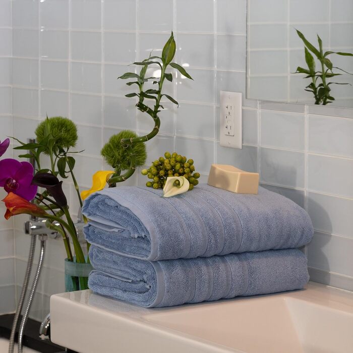 Набір розкішних турецьких рушників Mosobam, XL, 35 x 70 см, 16 x 30 см, 13 x 13 см, Allure Blue, 700 г/м, бамбукова віскоза та еге