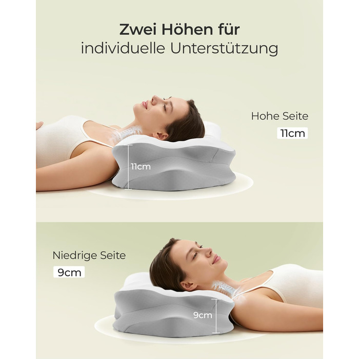 Подушка для шиї для полегшення болю в шиї, ергономічна подушка з функцією охолодження, знімний чохол, подушка з піни з пам&39яттю форми для сну на боці, спині та животі, 62 см 40 см 15 см, світло-сірий