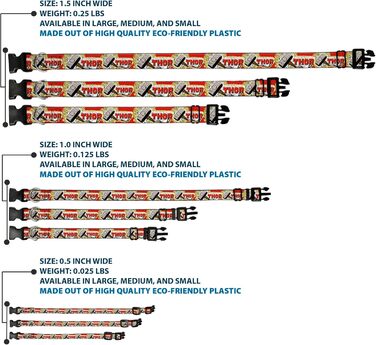 Нашийник для собак з пластику з застібкою, Молот Тора у червоно-жовто-білих кольорах, ширина 22.9-38.1 см, багатокольоровий (PC-WTH005-S) - ширина 2.5 см, для обхвату шиї 35-45 см, розмір S