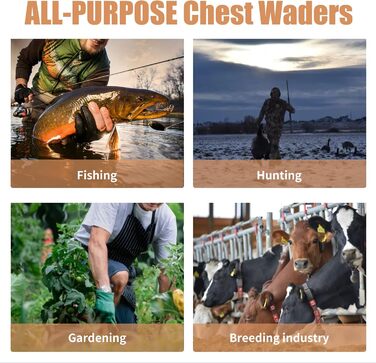 Вейдерси Croch для чоловіків та жінок, рибальські штани, водонепроникні ПВХ-нейлонові з гумовими вейдерсами, розміри 38-47, ідеальні вейдерси та рибальські штани, коричневі, розмір 47