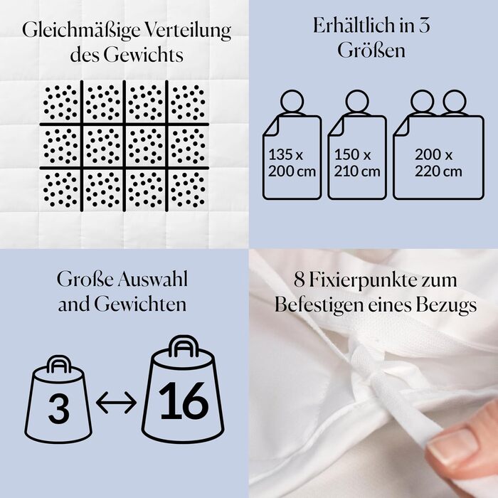 Обтяжена ковдра 135x200 9 кг - Антистресова терапевтична ковдра - Щільна ковдра для глибокого сну та кращого відновлення - Щільна ковдра зі 100 бавовни - Щільна обтяжена ковдра 135 x 200 см 9,0 кілограмів