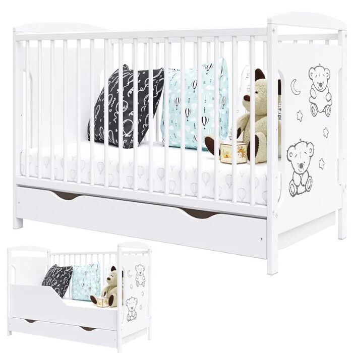 Дитяче ліжко універсальне Тед 60x120 см, включаючи шухляду та комплект для переобладнання