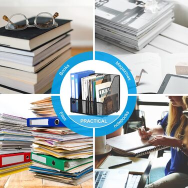 Металевий офісний органайзер EasyPAG A4 з 4 кишенями, тримач для документів, лоток для файлів, тримач для журналів, лоток для листів, органайзер для паперових журналів, чорний.