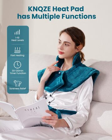 Обтяжена нагрівальна ковдра KNQZE, нагрівальний килимок з 10 рівнями нагріву, 4 таймери для спини, плечей та шиї, нагрівальний килимок, що миється, від болю в спині та шиї, подарунок на день народження для жінок та чоловіків, зелений
