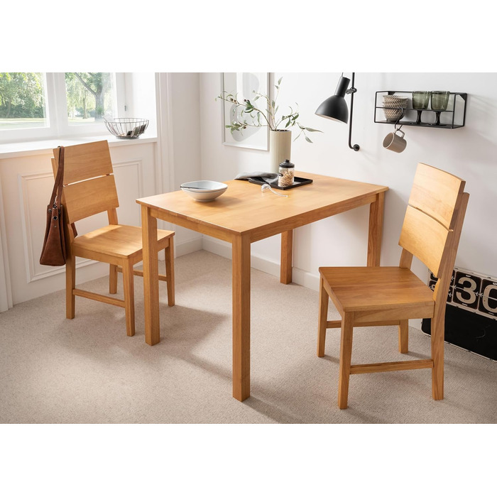 Обідній стіл Woodroom Kota 110x70 см Масив дерева гевеї, лакований, колір дуб Невеликий кухонний стіл, обідній стіл, компактний, стійкий та простий у догляді, дуб 110x70 см