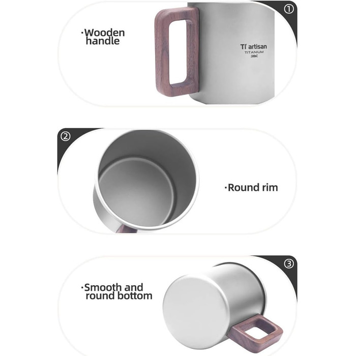 Титанова кружка, надлегка кемпінгова кавоварка, піскоструминна поверхня, захист від опіків (матово-сіра 450 мл)