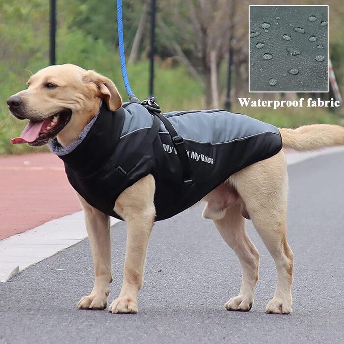 Водонепроникна зимова куртка для собак зі шлейкою, захистом для живота, жилетом для домашніх тварин на блискавці, світловідбиваючою та вітрозахисною курткою для собак середнього та великого розміру 2XL-6XL (3XL)