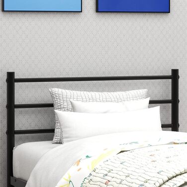 Металеве ліжко з рейковою основою, каркас ліжка, односпальне ліжко, чорний, 90x200 см, металеве ліжко 90 x 200 см, мінімалістичний каркас ліжка з узголів&39ям, гостьове ліжко з рейковою основою для спальні, гостьова кімната, чорний, 90 x 200 см