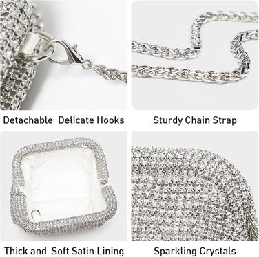 Блискуче клатч-слюда для жінок, сяюча вечірня сумочка з діамантовими пухнастими кульками для вечірок та весіль, світле срібло